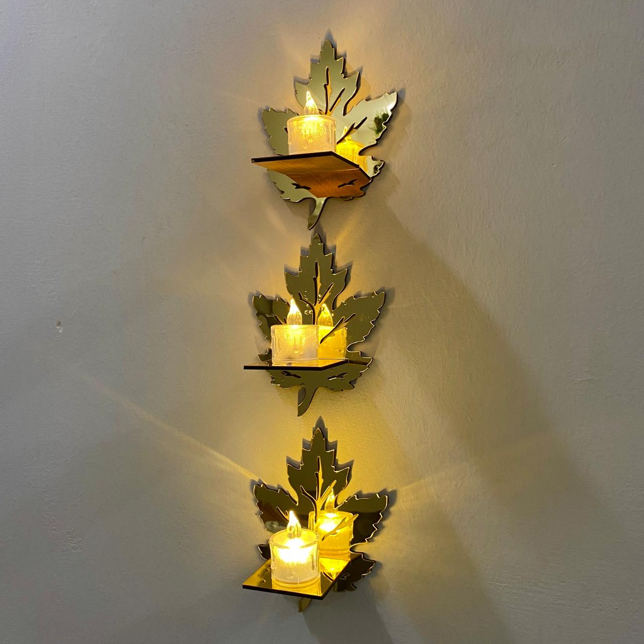 3 Leaves Wall Shelves with 3 FREE LED Candles Wall Decor