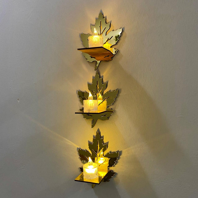 3 Leaves Wall Shelves with 3 FREE LED Candles Wall Decor