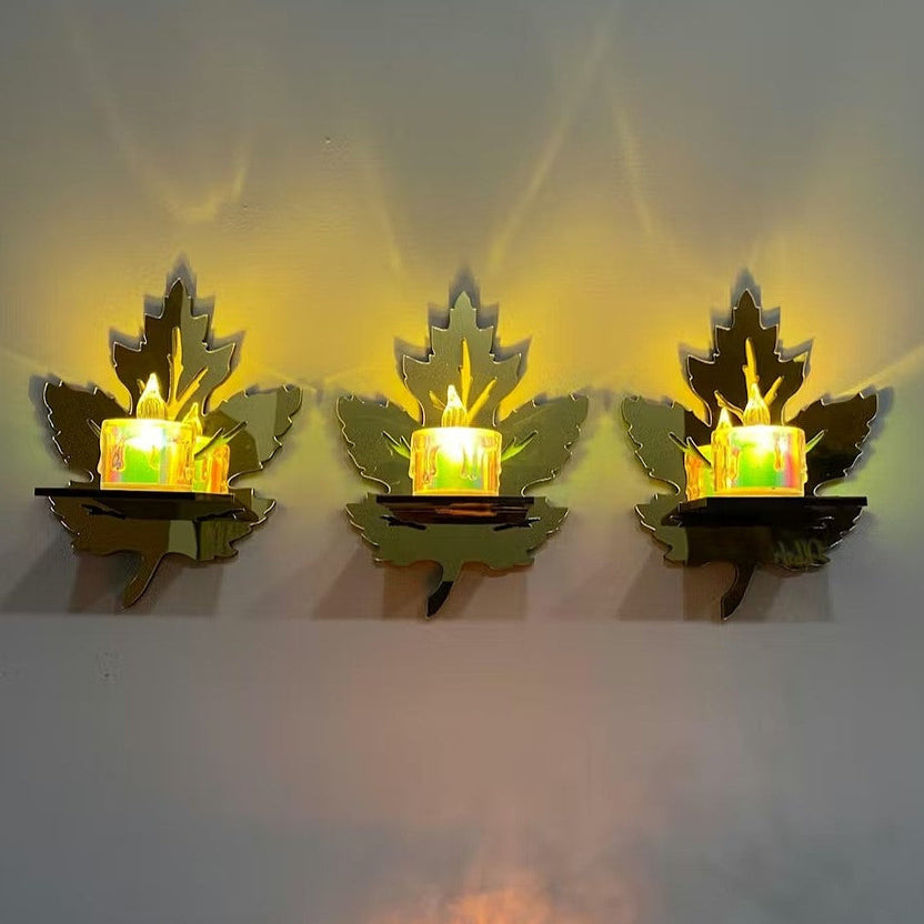 3 Leaves Wall Shelves with 3 FREE LED Candles Wall Decor