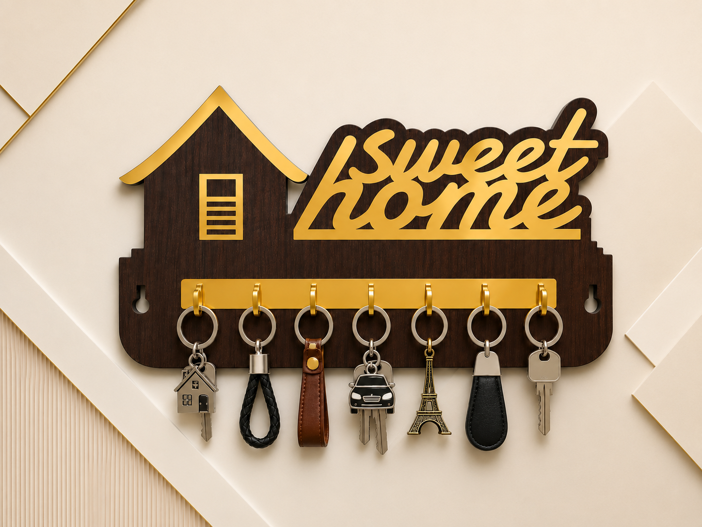 Premium Golden Acrylic Mirror Key Holder