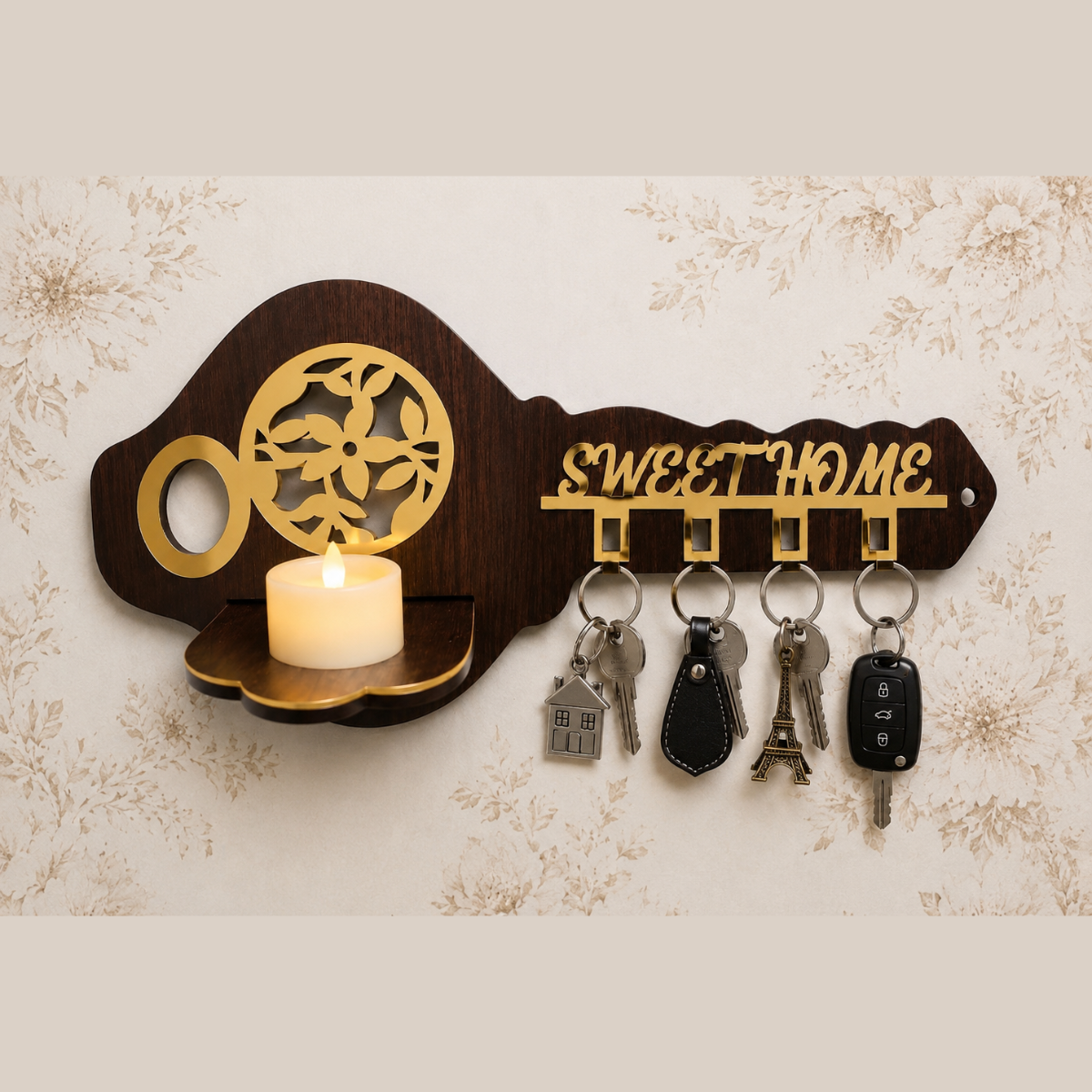 Premium Golden Acrylic Mirror Key Holder