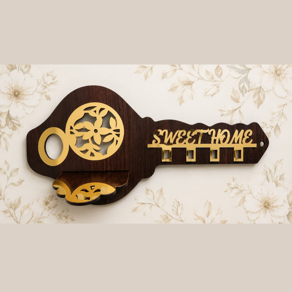 Premium Golden Acrylic Mirror Key Holder