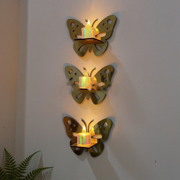 3 Butterfly Wall Shelves with 3 FREE Artificial LED Candles