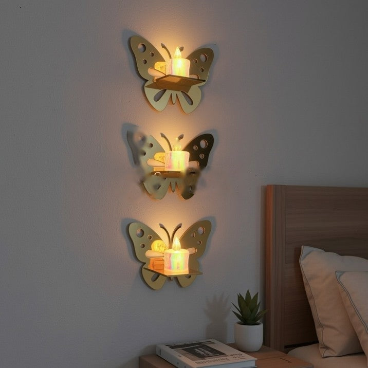 3 Butterfly Wall Shelves with 3 FREE Artificial LED Candles