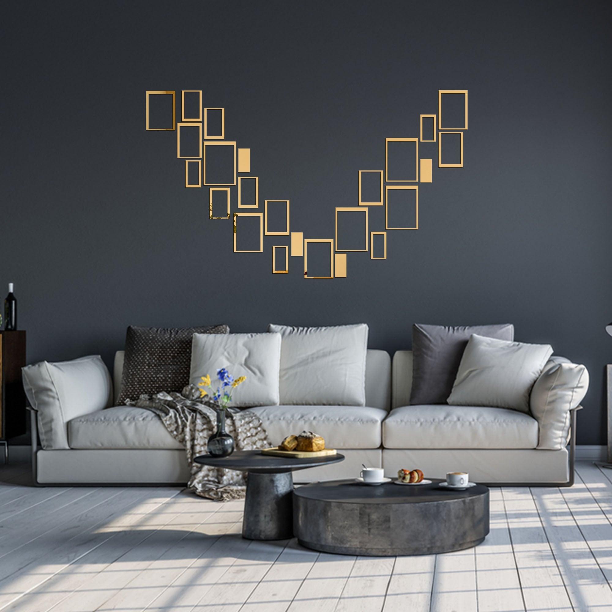 Acrylic Rectangle Rings Mirror Wall Decor Stickers