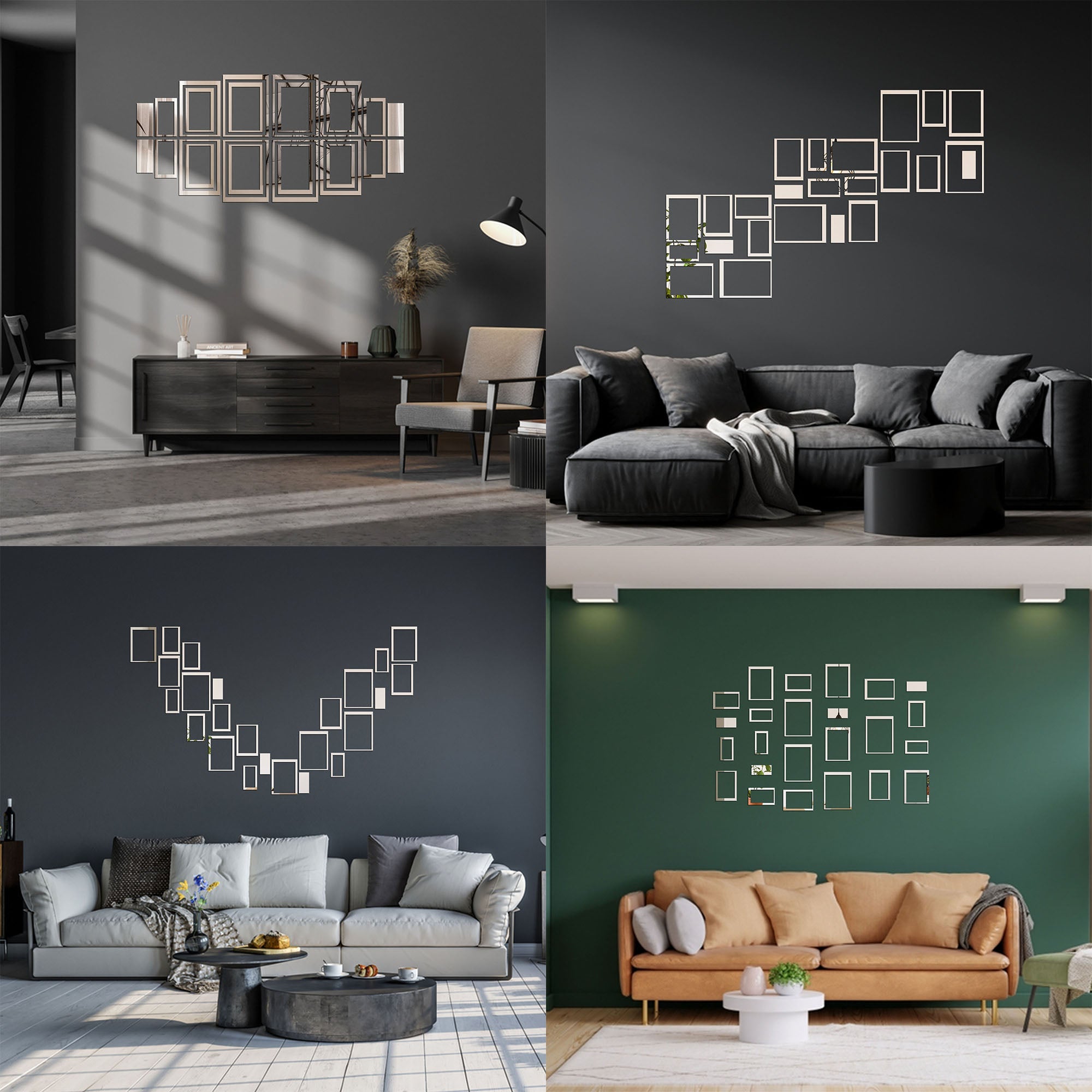 Acrylic Rectangle Rings Mirror Wall Decor Stickers