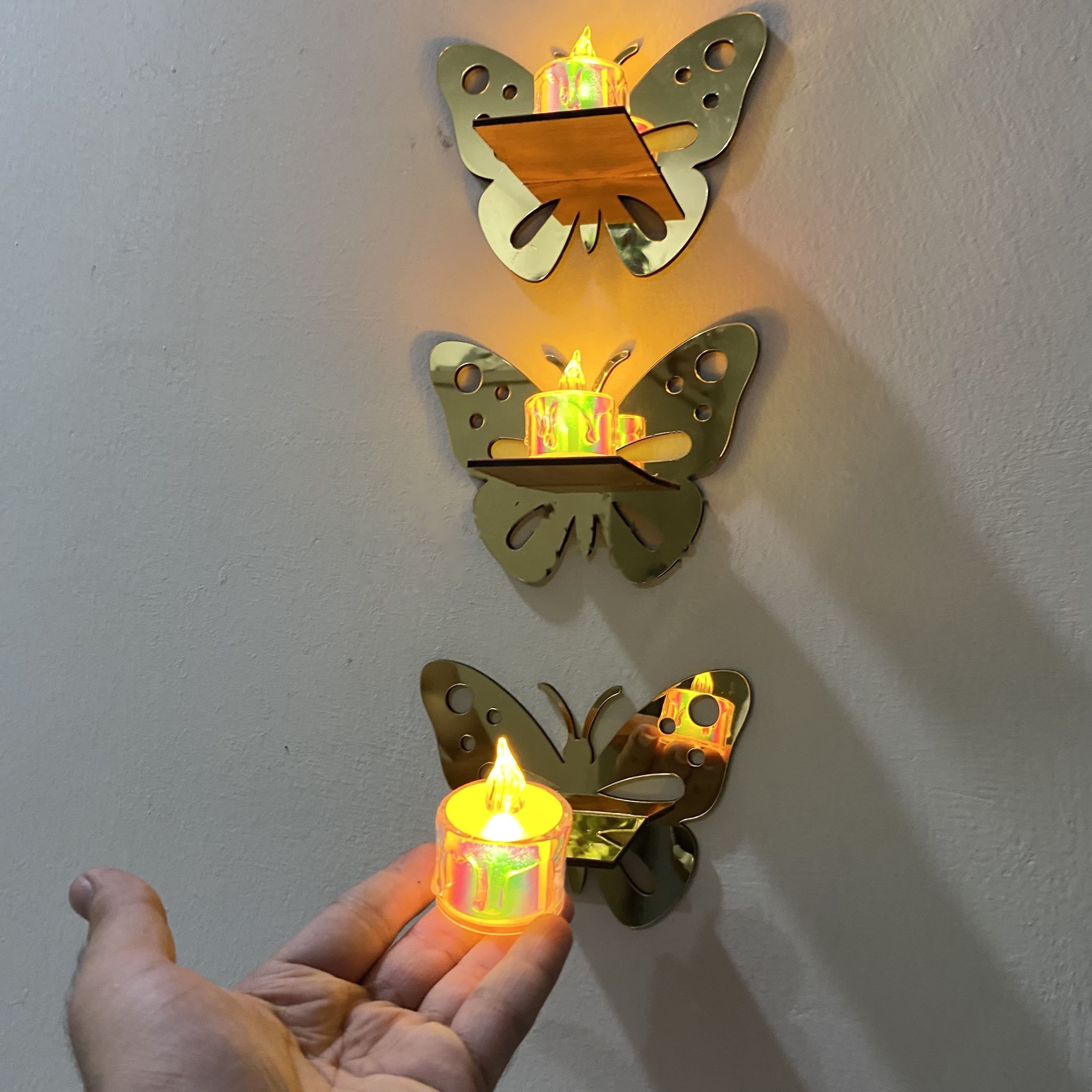 3 Butterfly Wall Shelves with 3 FREE Artificial LED Candles